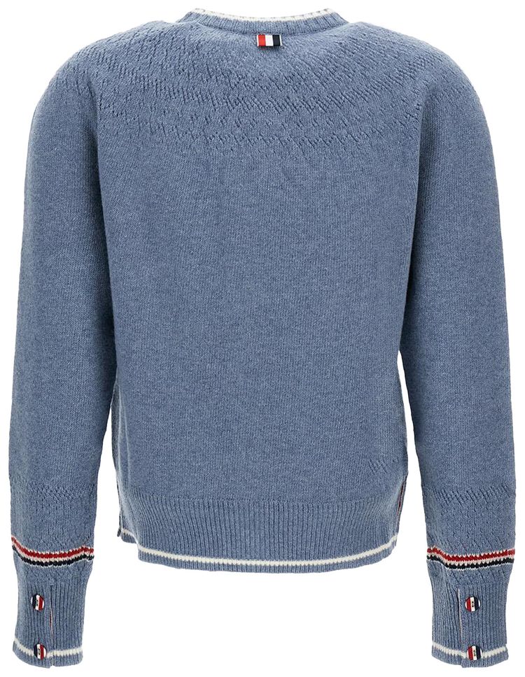 Thom Browne Pointelle Fair Isle Crew Neck Cardigan Deep Blue