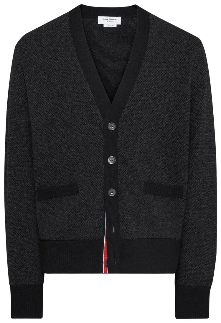 Thom Browne Textured Stitch V Neck Knitwear Black