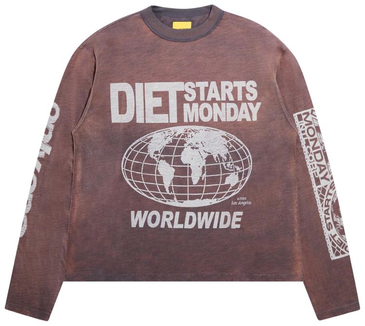 Diet Starts Monday Worldwide Long Sleeve Tee Vintage Black