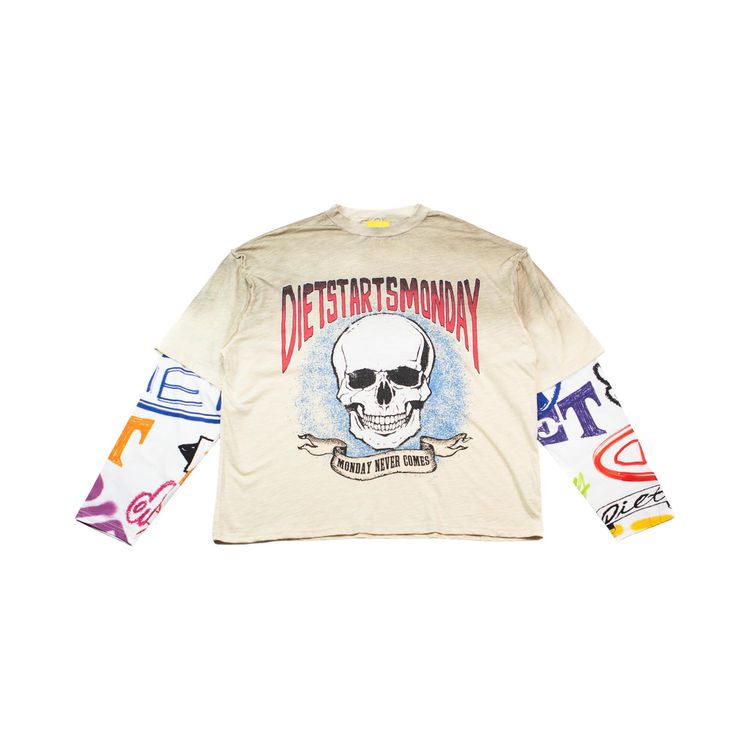 Diet Starts Monday Double Layer Skull Tee Antique WhiteMulticolor