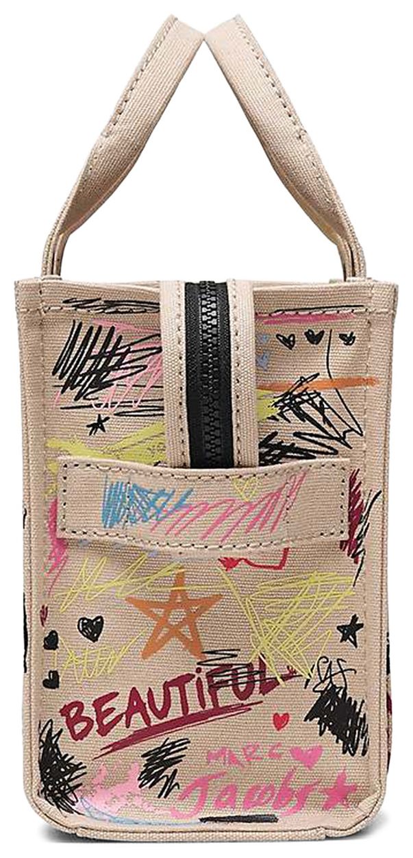 Marc Jacobs Punk Scribble Canvas Small Tote Bag BeigeMulticolor