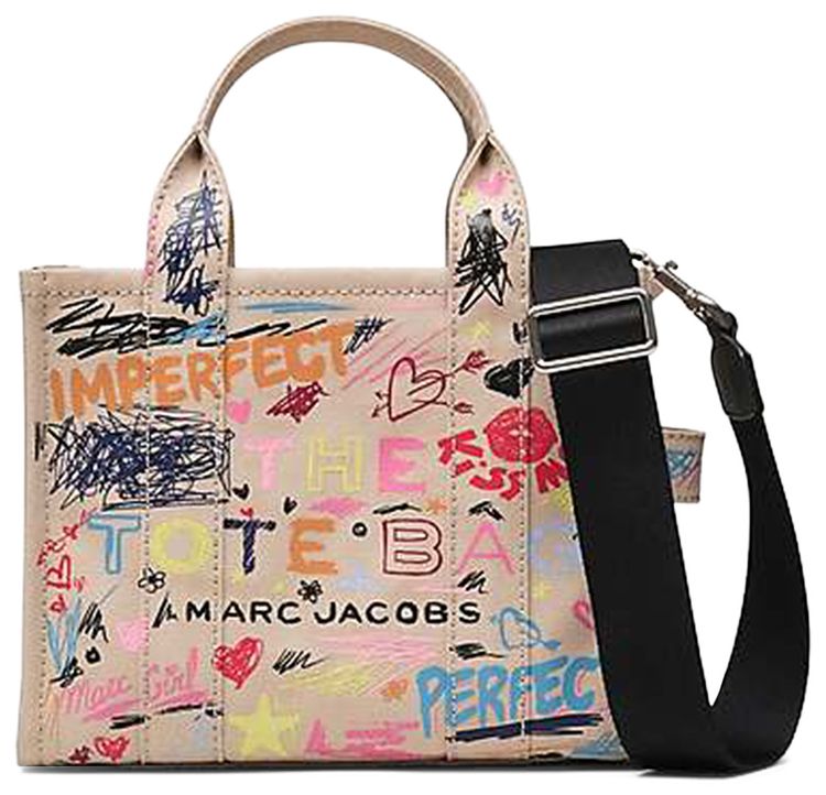 Marc Jacobs Punk Scribble Canvas Small Tote Bag BeigeMulticolor