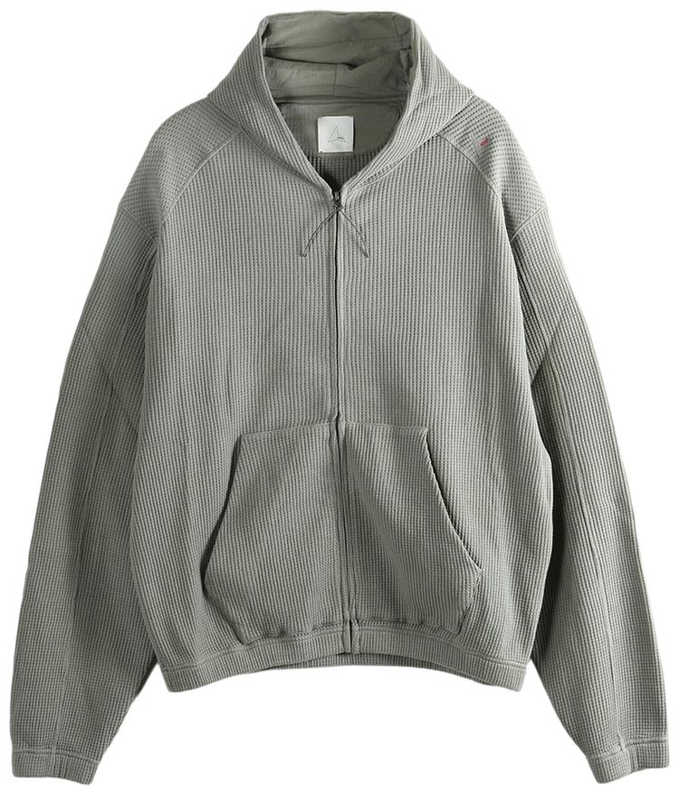 ROA Bee Sun Faded Organic Waffle Zip Up Hoodie Grey