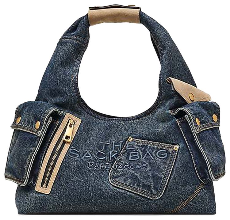 Marc Jacobs Denim Suede Pocket Sack Bag Dark Wash