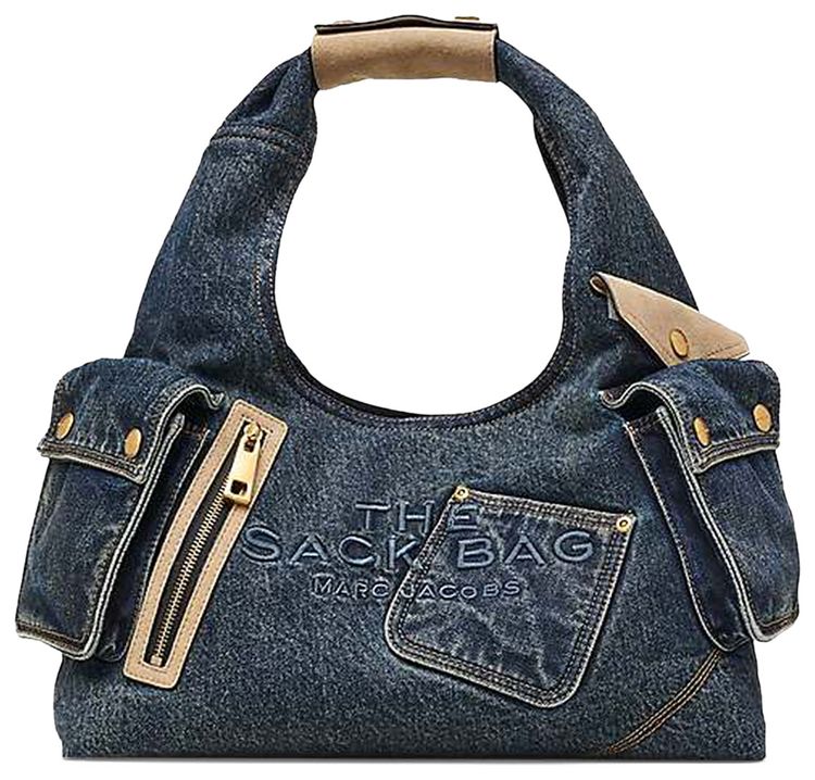 Marc Jacobs Denim Suede Pocket Sack Bag Dark Wash