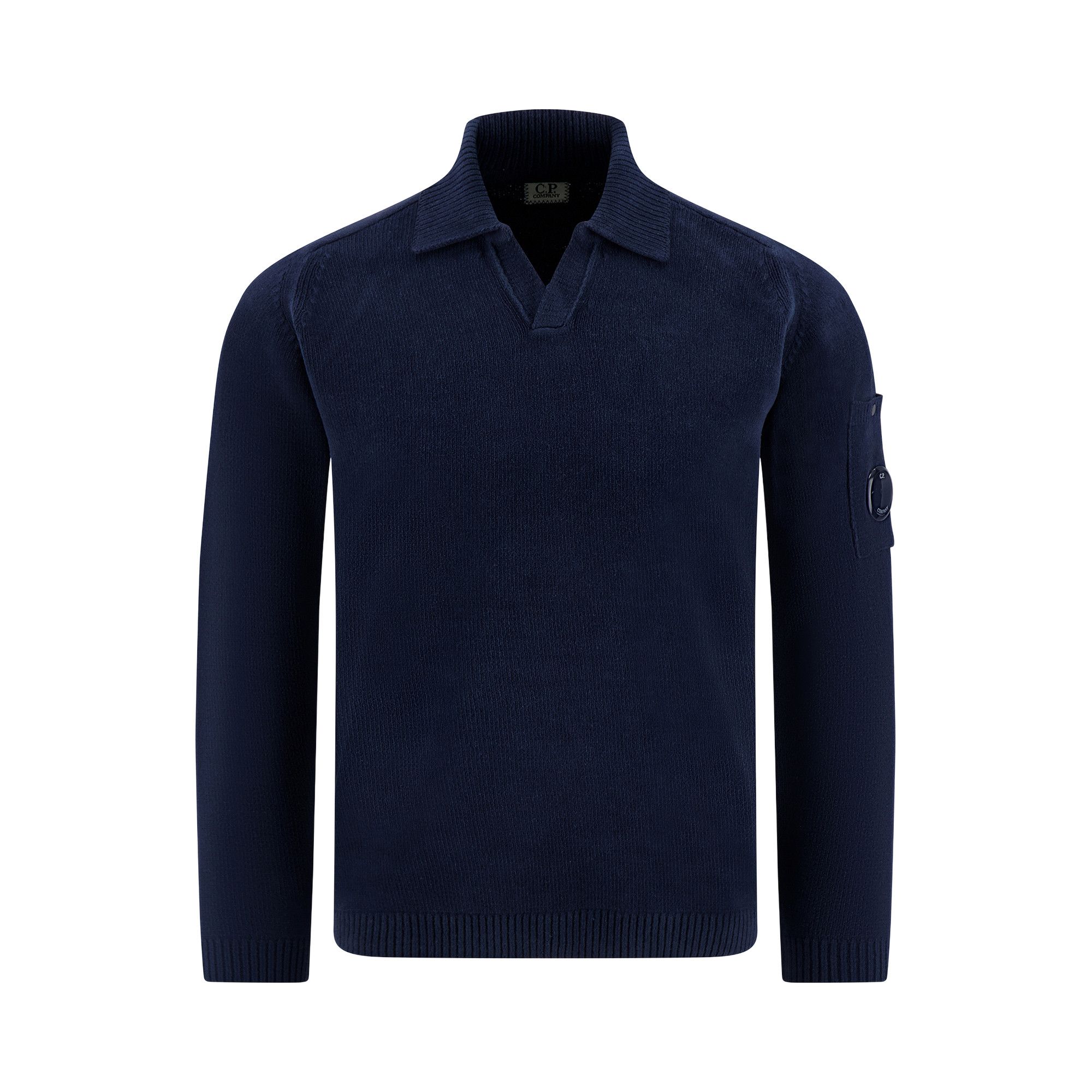 Buy C.P. Company Cotton Chenille Polo Lens Sweater 'Midnight Navy
