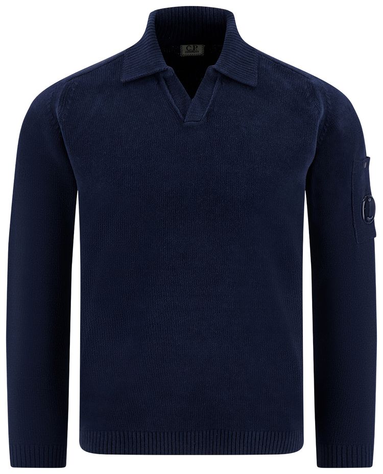 CP Company Cotton Chenille Polo Lens Sweater  Midnight Navy