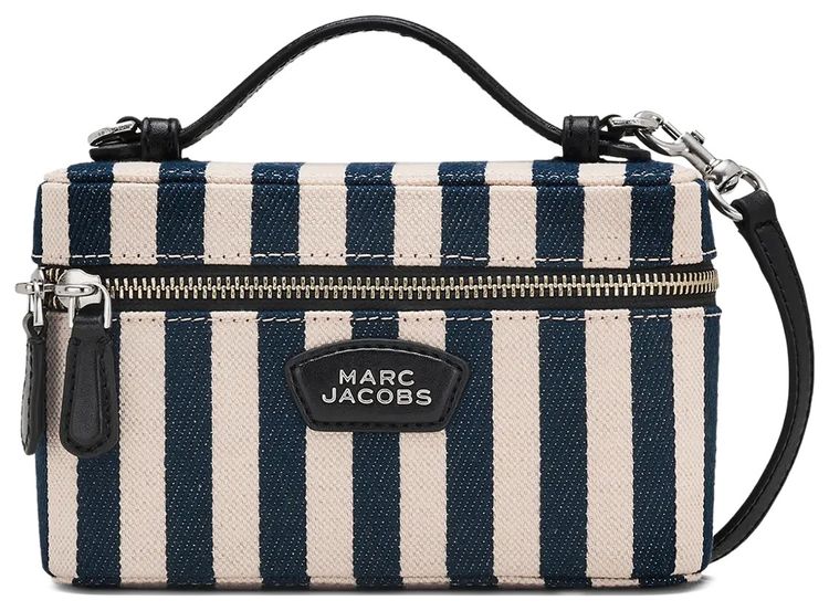 Marc Jacobs Stripe Canvas Everyday Logo Vanity Bag Blue Sea