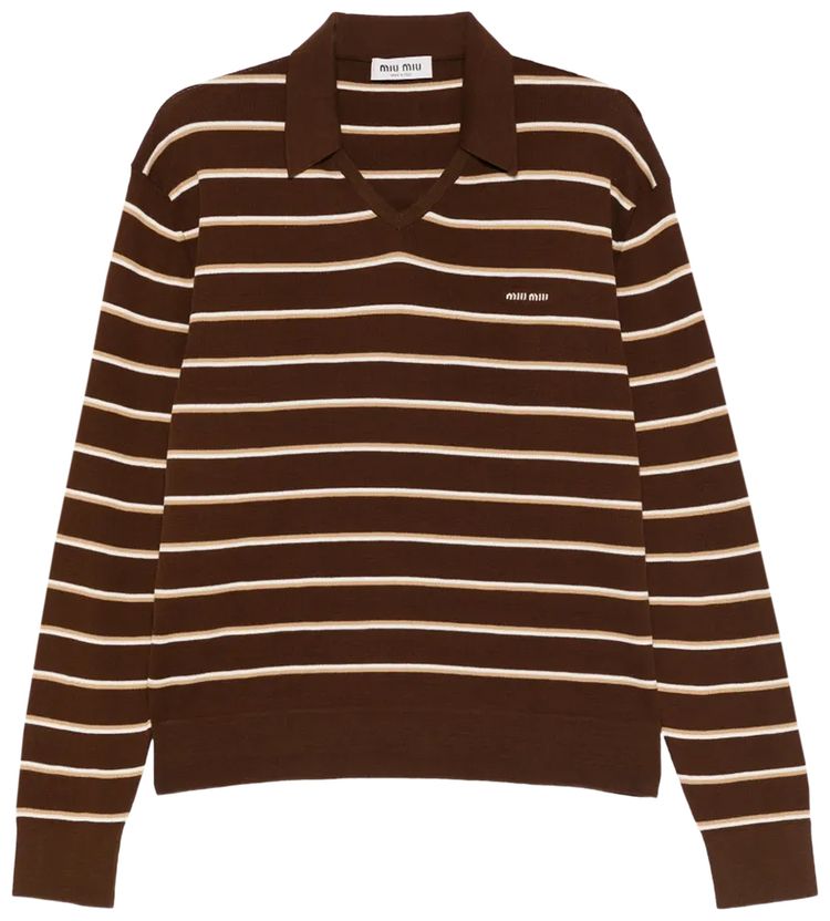Miu Miu Striped Polo Shirt Cacao
