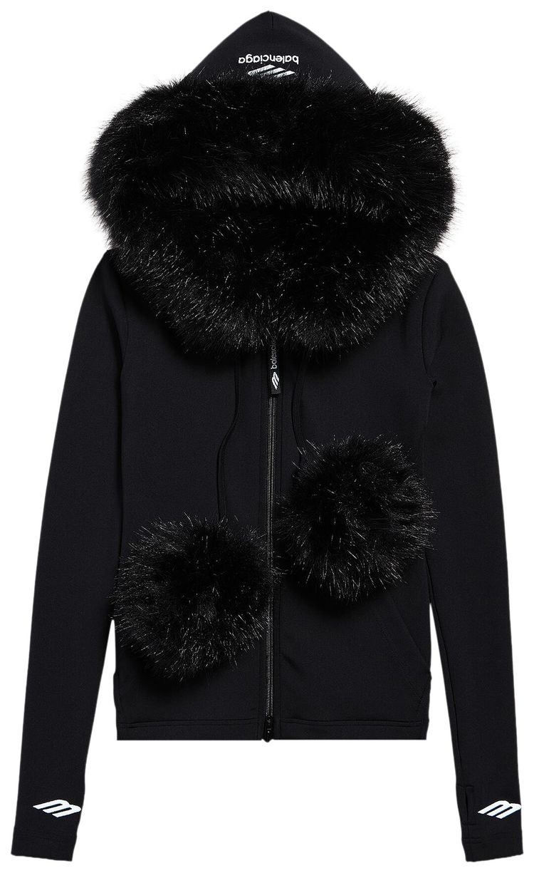 Balenciaga Furry Zip Up Hoodie Black