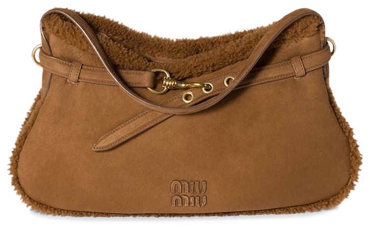 Miu Miu Sacca Camoscio Shearling Handbag Cacao
