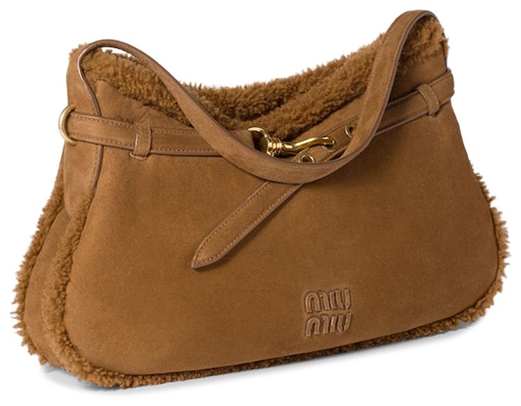 Miu Miu Sacca Camoscio Shearling Handbag Cacao