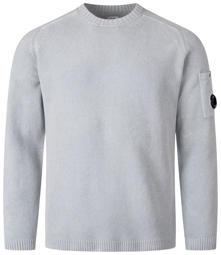 CP Company Cotton Chenille Crewneck Lens Sweater Silver Blue