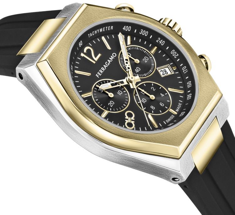 Ferragamo Tonneu Chrono Silicone Watch Gold