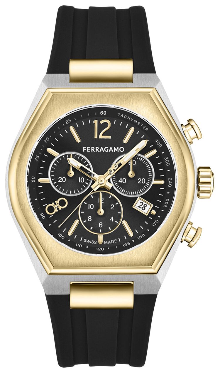 Ferragamo Tonneu Chrono Silicone Watch Gold
