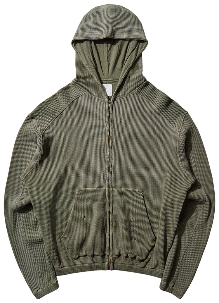 ROA Bee Sun Faded Waffle Zip Up Hoodie Olive