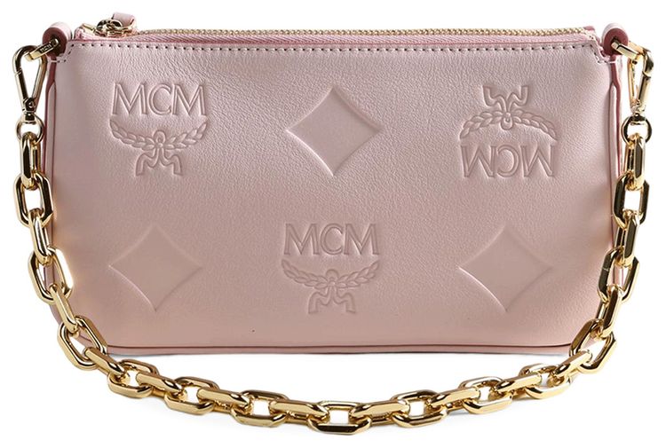 MCM Aren Maxi Leather Pouch Lotus Pink
