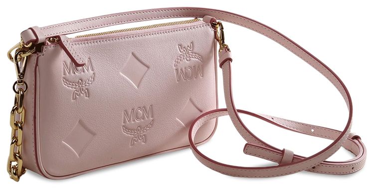 MCM Aren Maxi Leather Pouch Lotus Pink