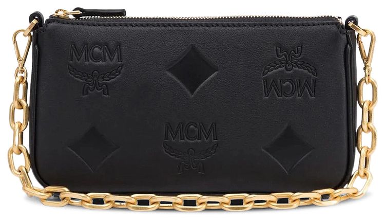 MCM Aren Maxi Monogram Leather Pouch Black