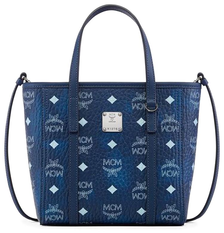 MCM Toni VI Mini Shopper Blue Visetos