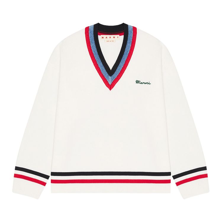 Marni V Neck Sweater WhiteRedBlue