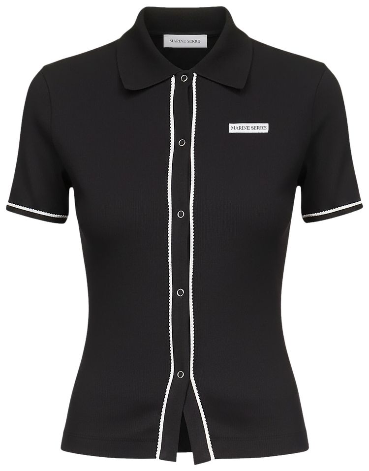 Marine Serre Cute 70S Short Sleeve Polo T Shirt Black