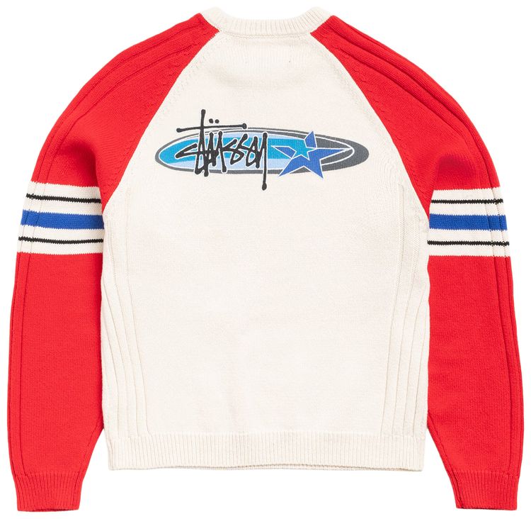 Stussy Stripe Raglan Crew Red