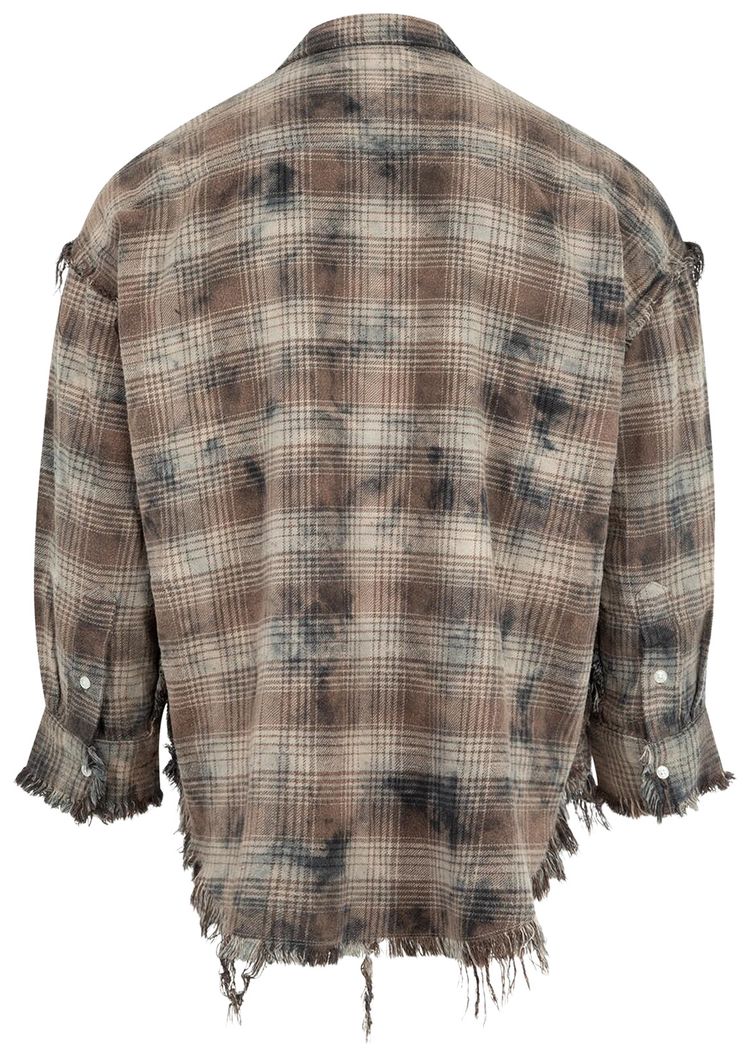 R13 Shredded Seam Drop Neck Shirt Overdyed Grey Plaid