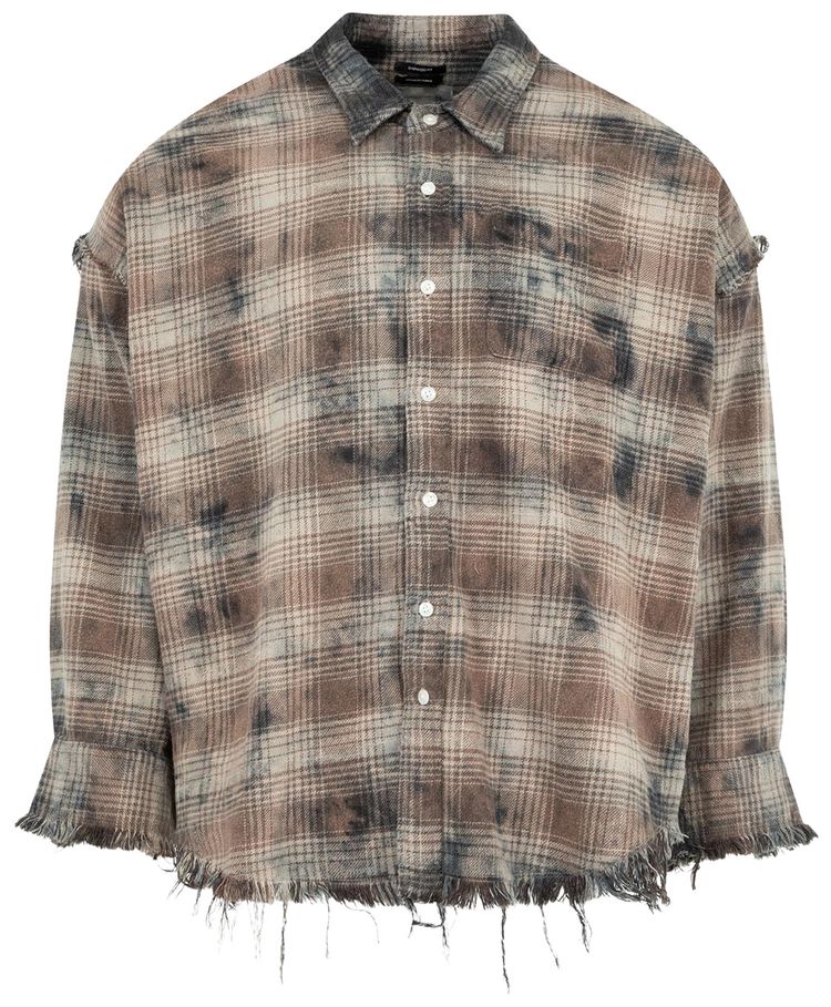 R13 Shredded Seam Drop Neck Shirt Overdyed Grey Plaid