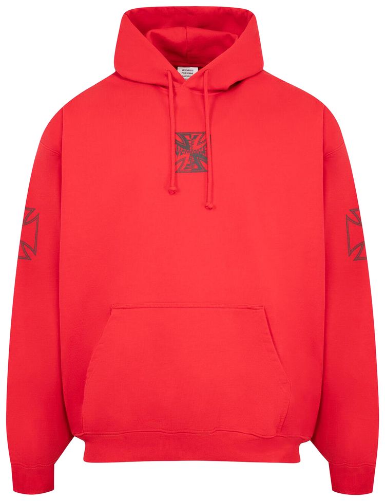 Vetements Triple Biker Cross Logo Hoodie Red