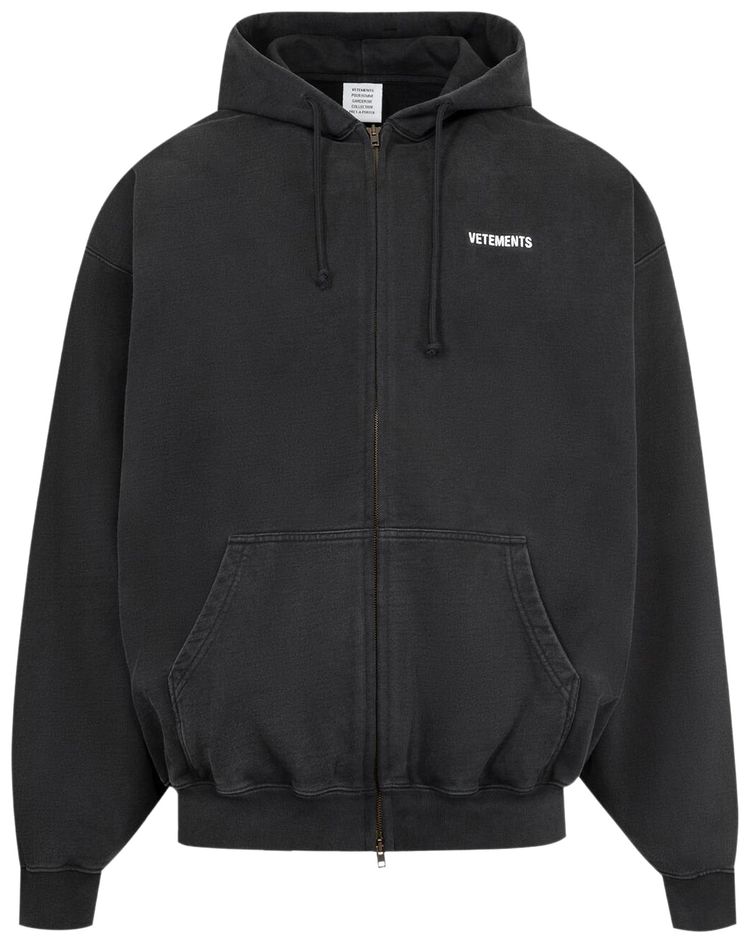 Vetements Iconic Logo Zip Up Hoodie Black