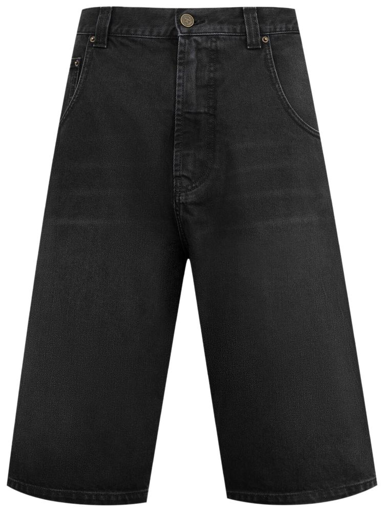 Vetements Applique Biker Cross Hip Hop Denim Shorts Washed Black