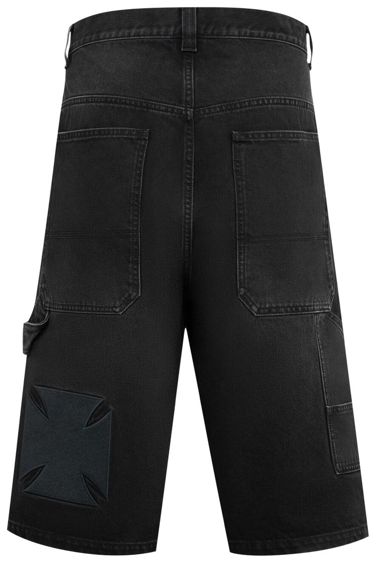 Vetements Applique Biker Cross Hip Hop Denim Shorts Washed Black