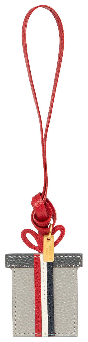 Thom Browne Holiday Present Charm In Pebble Grain Leather Light Grey
