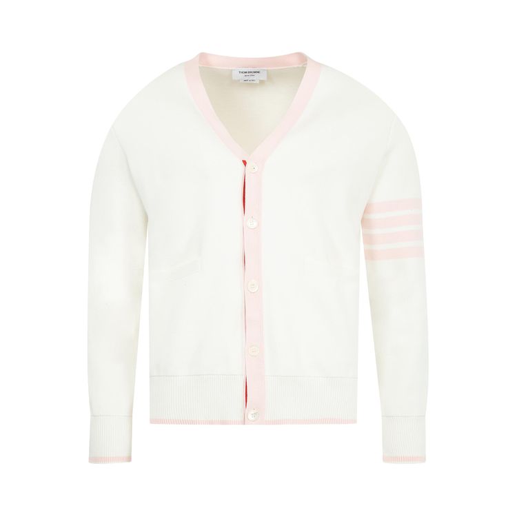 Thom Browne Milano Stitch V Neck Cardigan White