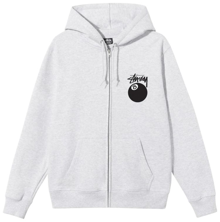 Stussy 8 Ball Zip Hooded Sweatshirt Ash Heather