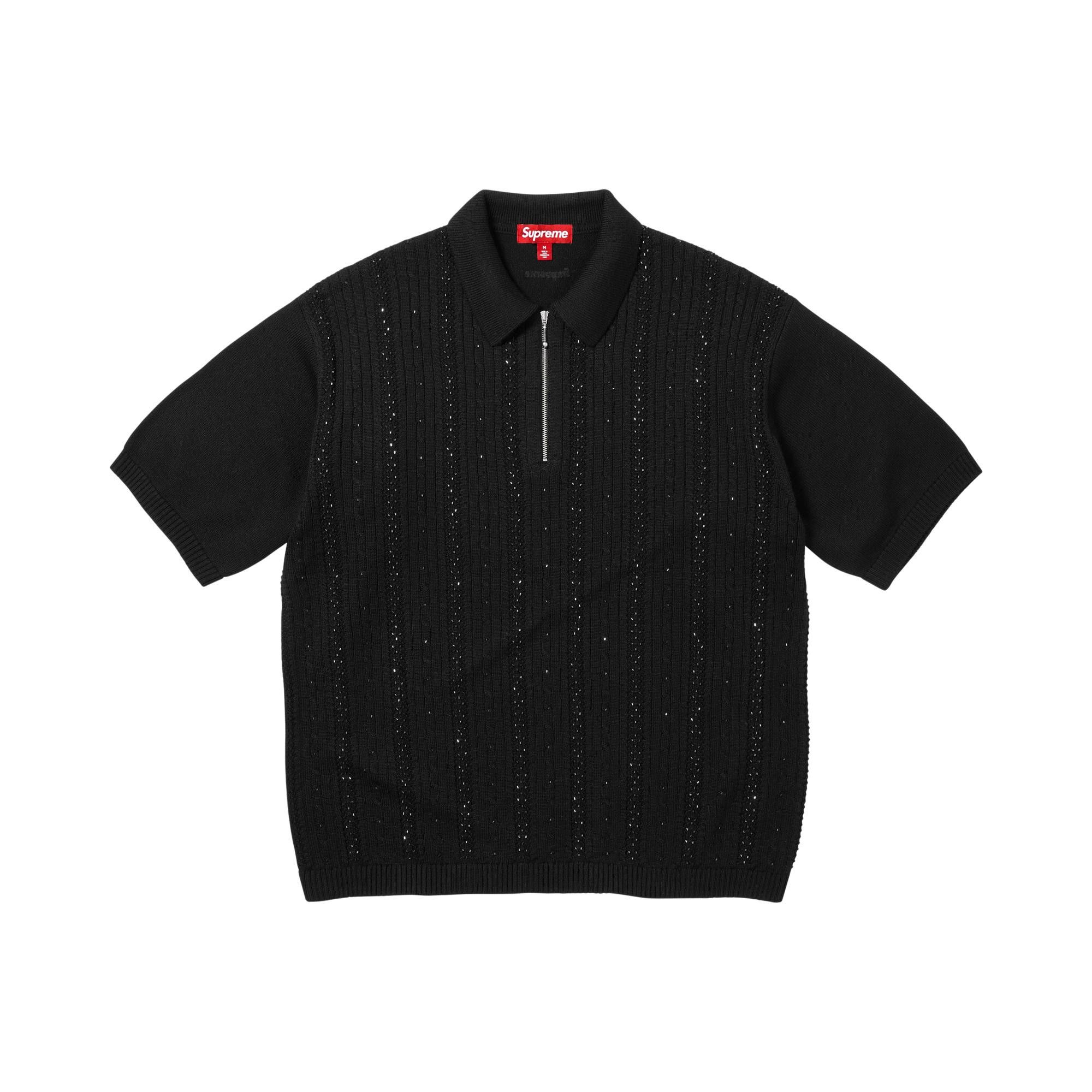 Buy Supreme Beaded Zip Short-Sleeve Polo Sweater 'Black
