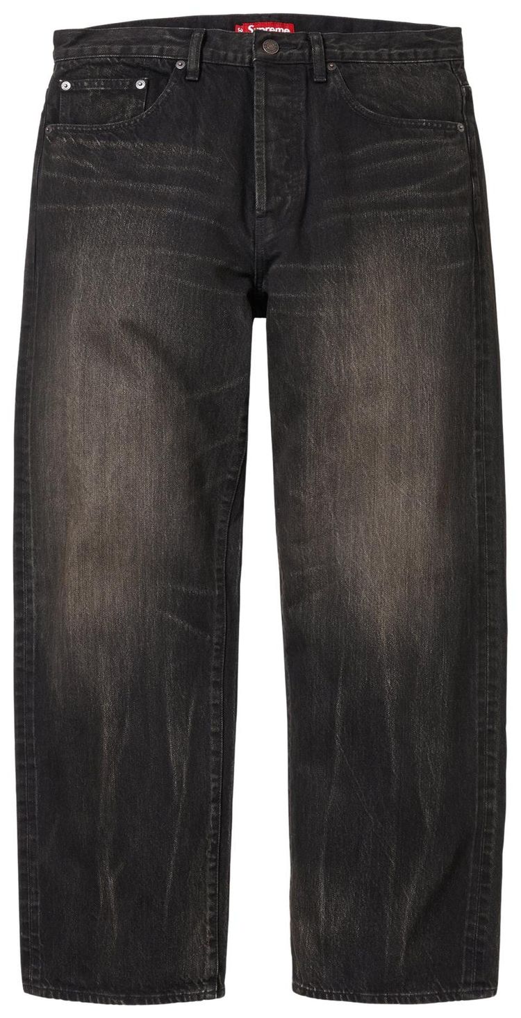 Supreme Distressed Loose Fit Selvedge Jean Washed Black