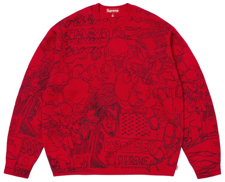 Supreme Collage Embroide Sweater Red