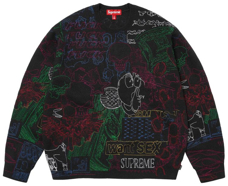 Supreme Collage Embroidered Sweater Black