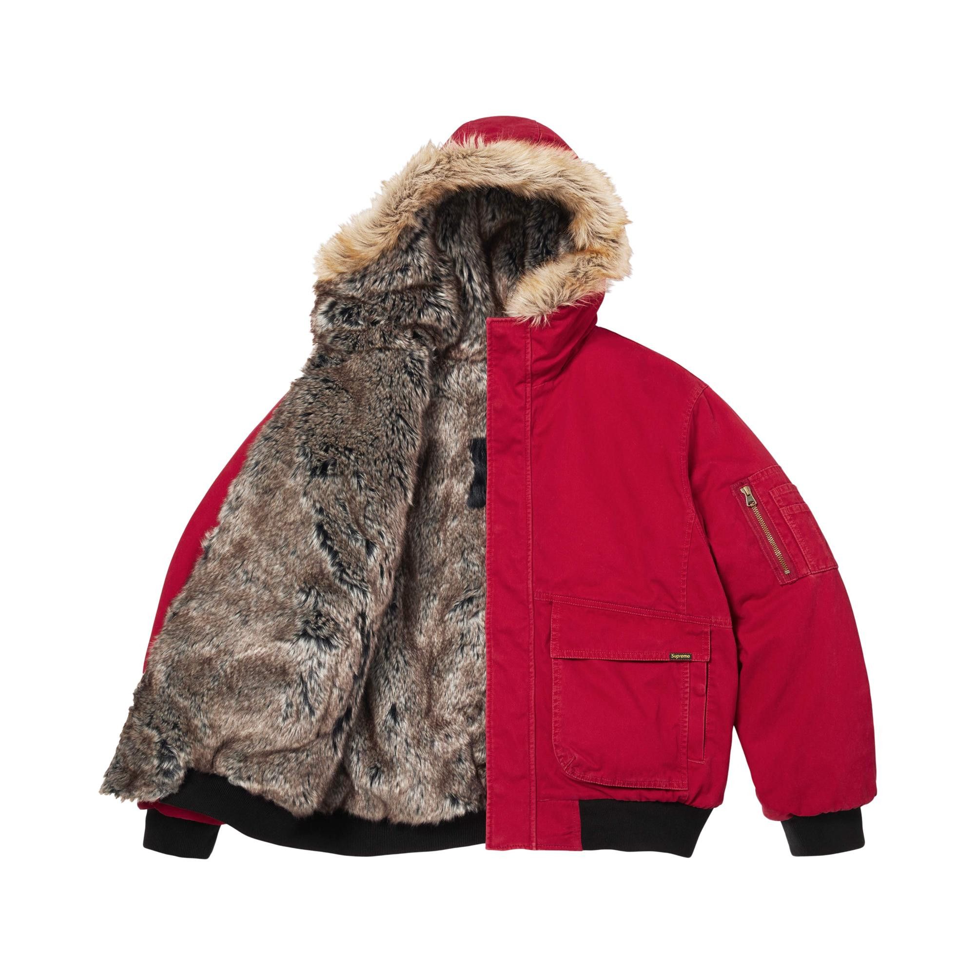 Buy Supreme Reversible Faux Fur Hooded Work Jacket 'Red' - SS26J19