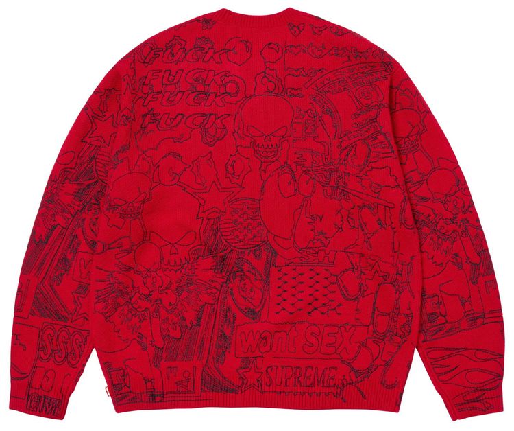 Supreme Collage Embroide Sweater Red