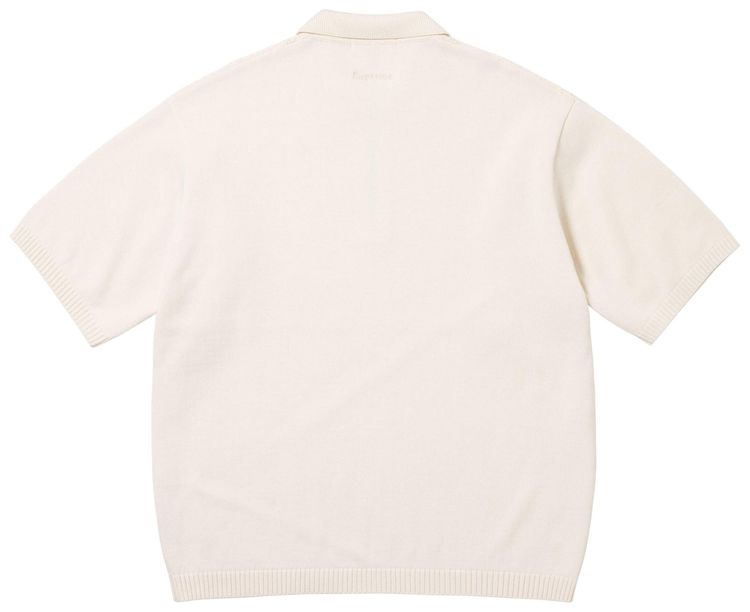 Supreme Beaded Zip Short Sleeve Polo Sweater Cream