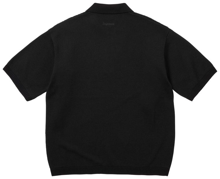 Supreme Beaded Zip Short Sleeve Polo Sweater Black