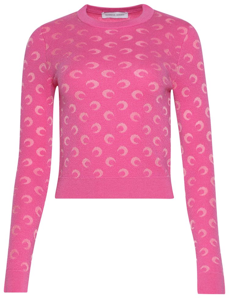 Marine Serre Moon Jacquard Knit Fitted Crewneck Sweater Pink