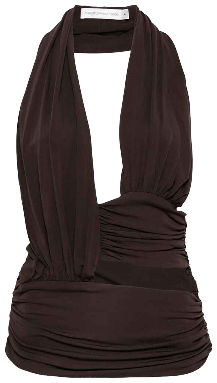 Christopher Esber Draped Cummerbund Jersey Top Espresso