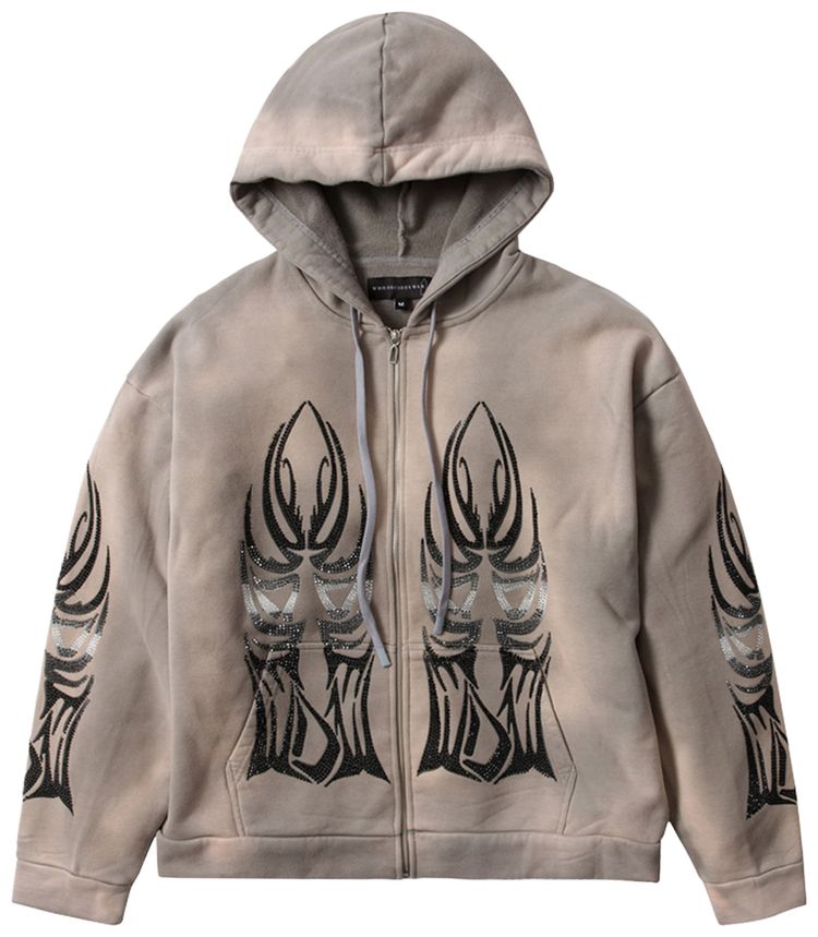 Who Decides War Winged Zip Up Vintage Grey