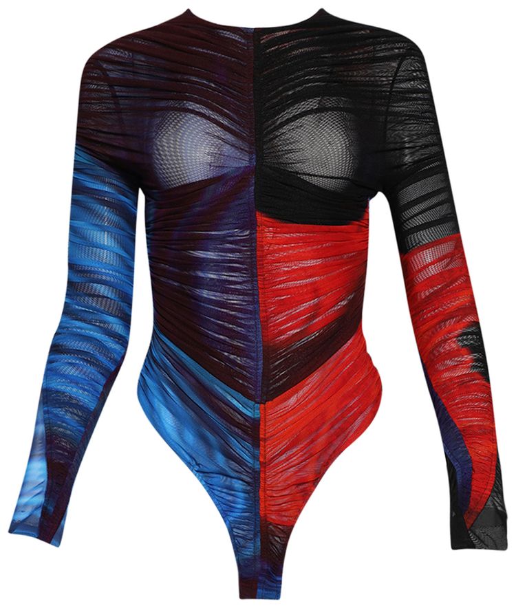 Mugler Bodysuit BlueRed Flowers
