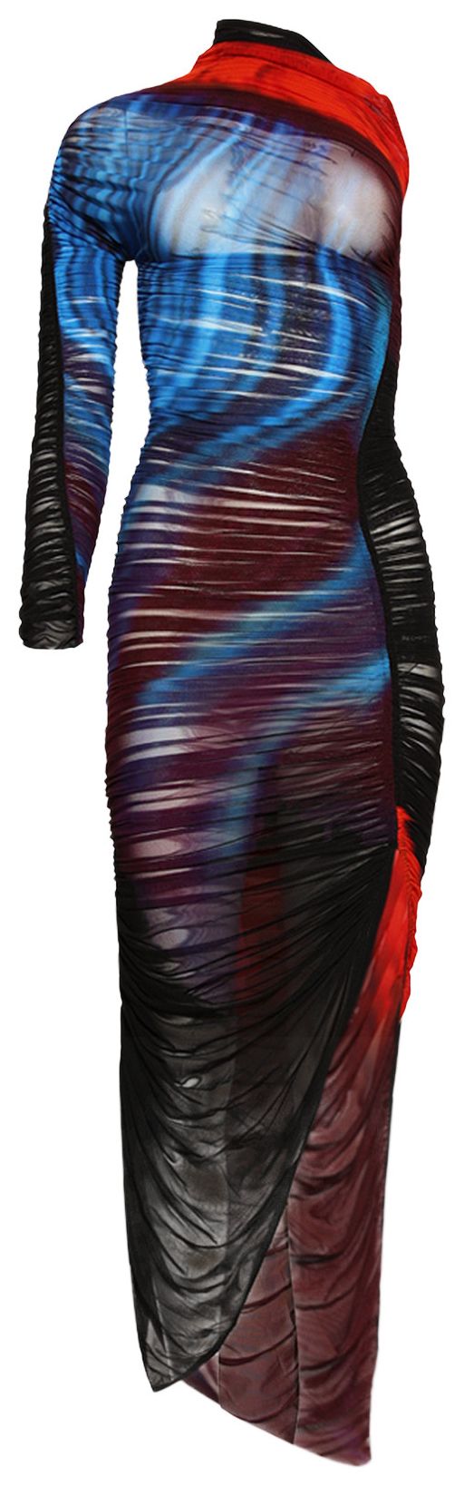 Mugler Asymmetric Sheer Dress BlueRed Flowers
