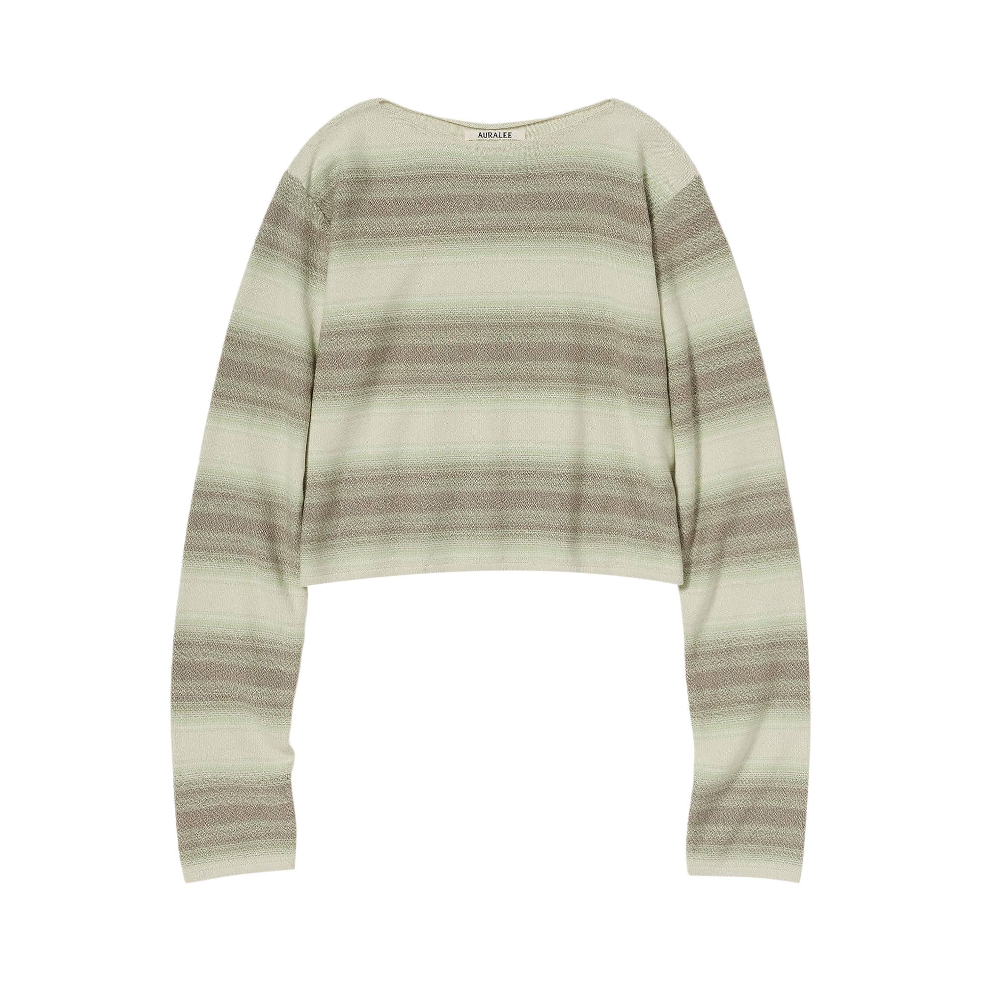 Buy Auralee Gradient Stripe Boat Neck Knit 'Lime Grey Stripe